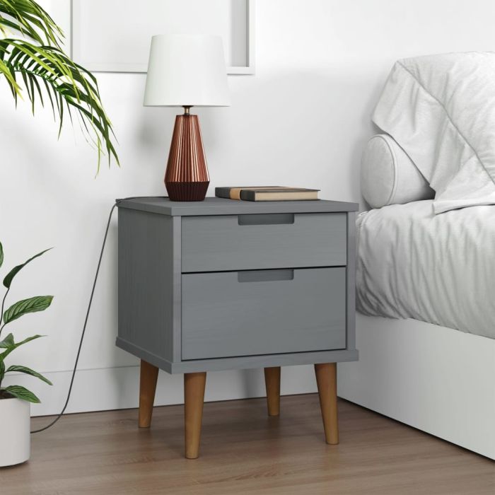 Bedside Table - RIVERS Nightstand Grey 40cm