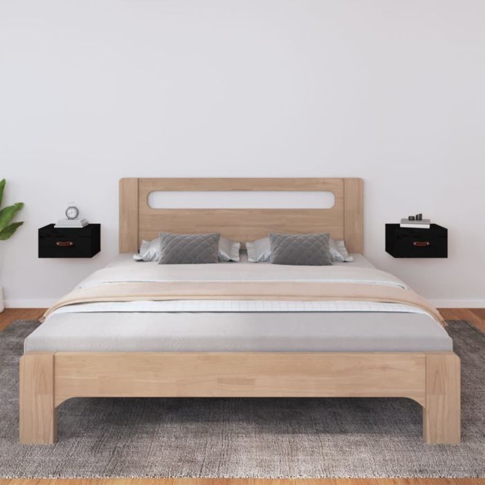 Bedside Table - HARDY 2 Piece Nightstand Black 40cm