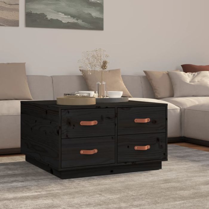 Coffee Table Black 80x80x45 cm Solid Wood Pine