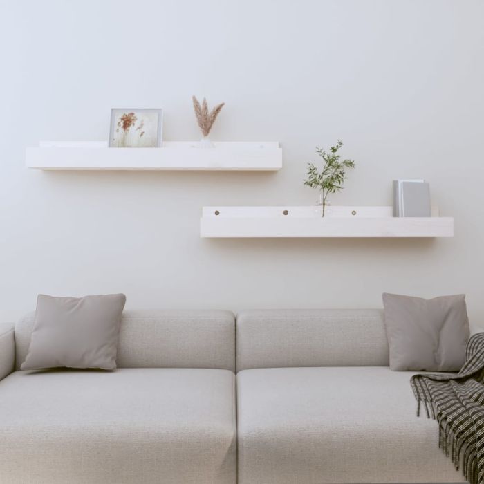 Wall Shelves 2 Pieces White 80x12x9 cm Solid Wood Pine