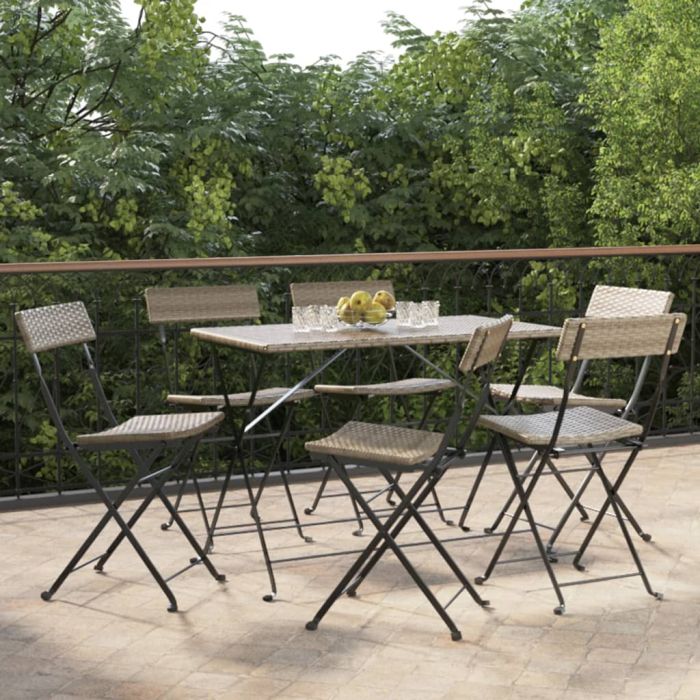 Folding Bistro Chairs 6 pcs Grey Poly Rattan and Steel