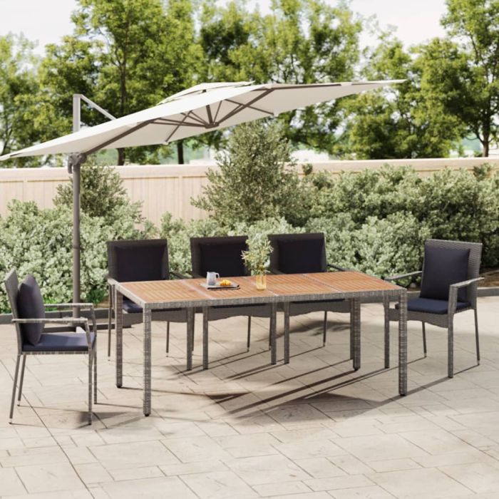 OSNEST Garden Table with Top Poly Rattan and Solid Wood Acacia Wooden - Grey