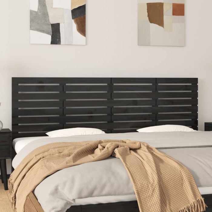 Wall Headboard Black 166x3x63cm Solid Wood Pine