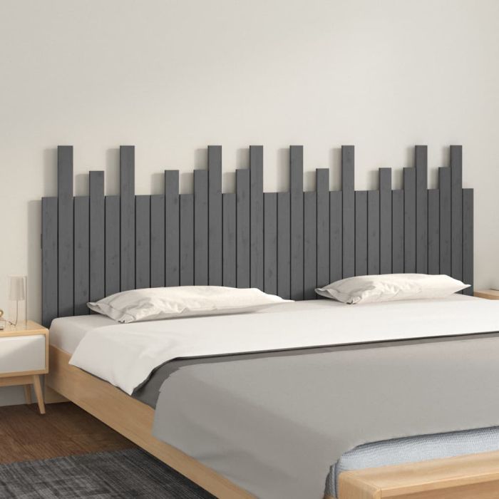 Wall Headboard Grey 204x3x80cm Solid Wood Pine