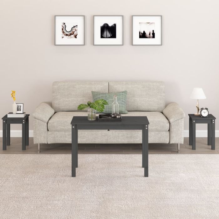 Nesting Tables 3 pcs Grey Solid Wood Pine
