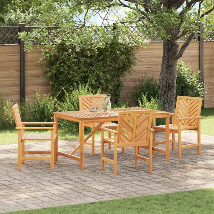 LAOBRO Garden Dining Set 5 pcs Solid Acacia Wood - Brown