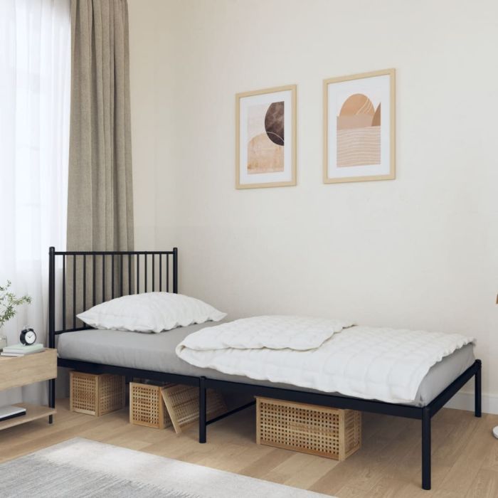 Metal Bed Frame with Headboard Black 100x200 cm