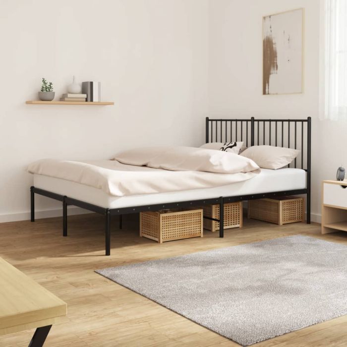 Metal Bed Frame with Headboard Black 140x200 cm