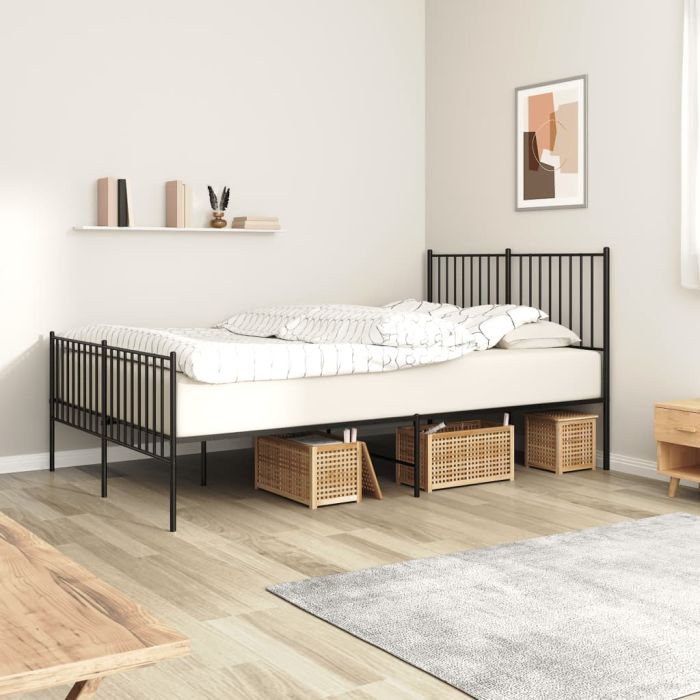 Metal Bed Frame with Headboard and Footboard Black 135x190 cm Double