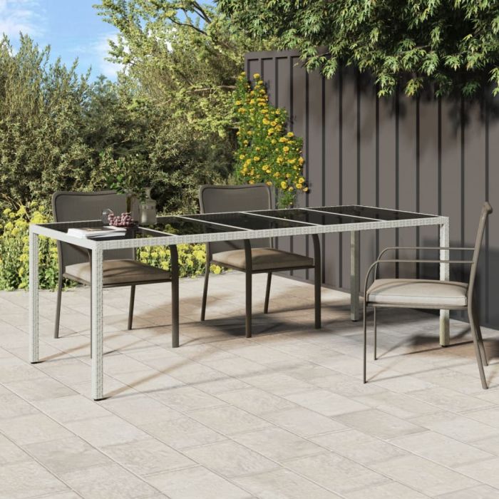 Garden Table White 250x100x75 cm Poly Rattan and Tempered Glass