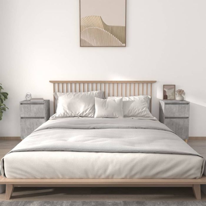 Bedside Table - MONROE Hal 2 Piece Nightstand Concrete Grey 40cm