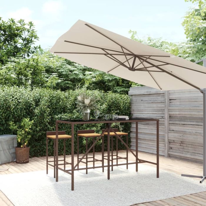 Bar Table with Glass Top Brown 180x70x110 cm Poly Rattan
