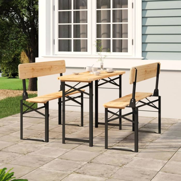 3 Piece Folding Beer Table Set Solid Wood Fir