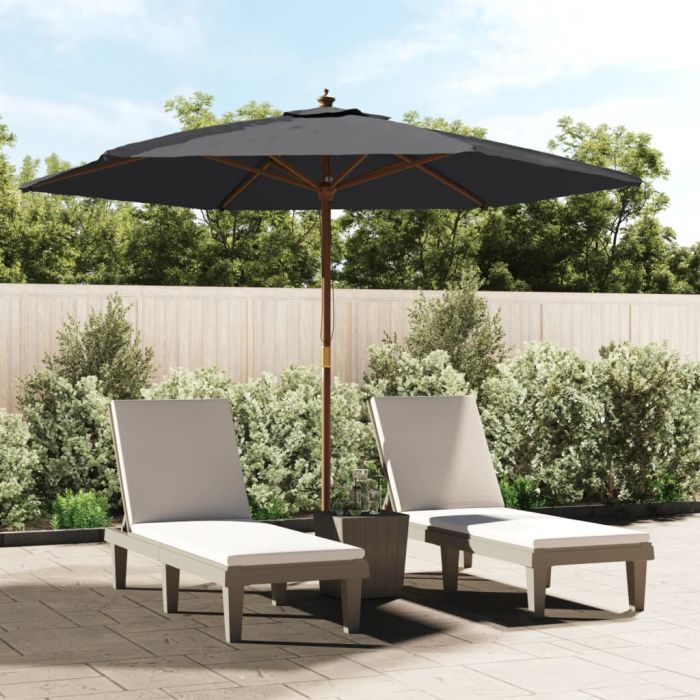 Garden Parasol with Wooden Pole Black 299x240 cm
