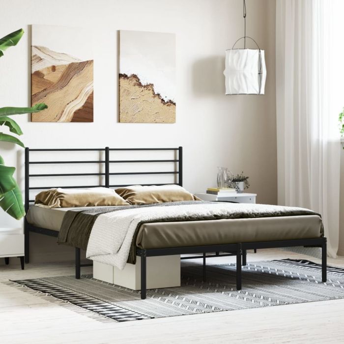 Metal Bed Frame with Headboard Black 135x190 cm 4FT6 Double