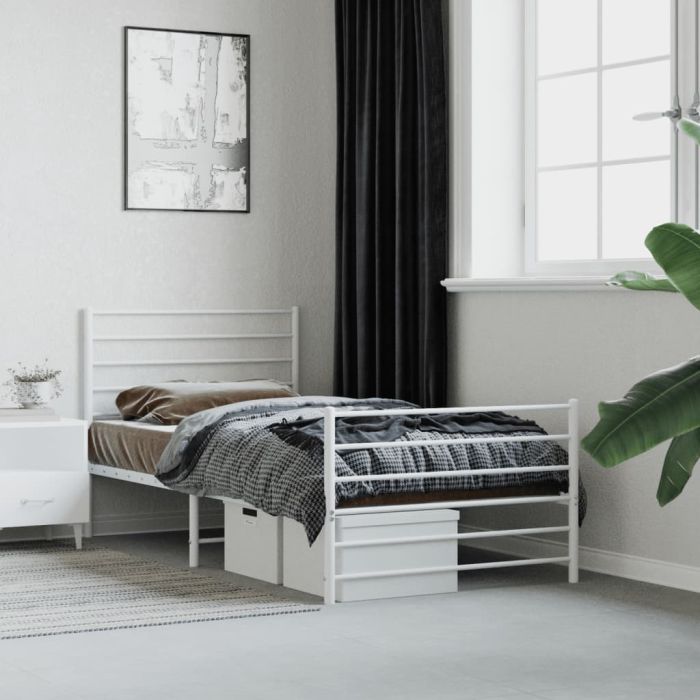 Metal Bed Frame with Headboard and Footboard White 90x190 cm 3FT Single