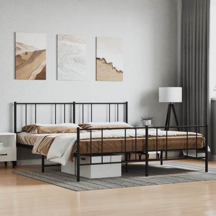 Metal Bed Frame with Headboard and Footboard Black 183x213 cm