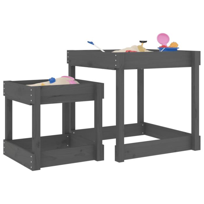 Sand Tables 2 Pcs Grey Solid Wood Pine