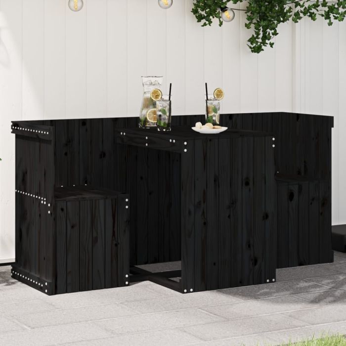 Balcony Set 2 Seater Black Solid Wood Pine