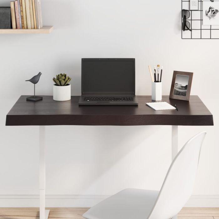 Table Top Dark Grey 100x40x6 cm Treated Solid Wood Oak Live Edge