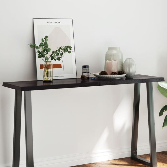 Table Top Dark Grey 140x40x4 cm Treated Solid Wood Oak Live Edge