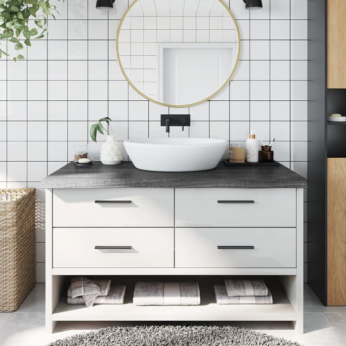 Bathroom Countertop Dark Grey 100x50x6cm Treated Solid Wood