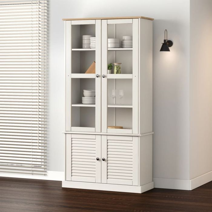 Glass Display Cabinet VIGO White 85x35x170cm Solid Wood Pine