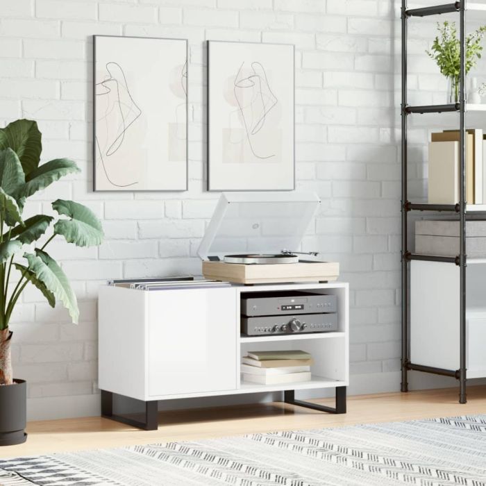 Record Cabinet High Gloss White 85x38x48 cm Engineered Wood