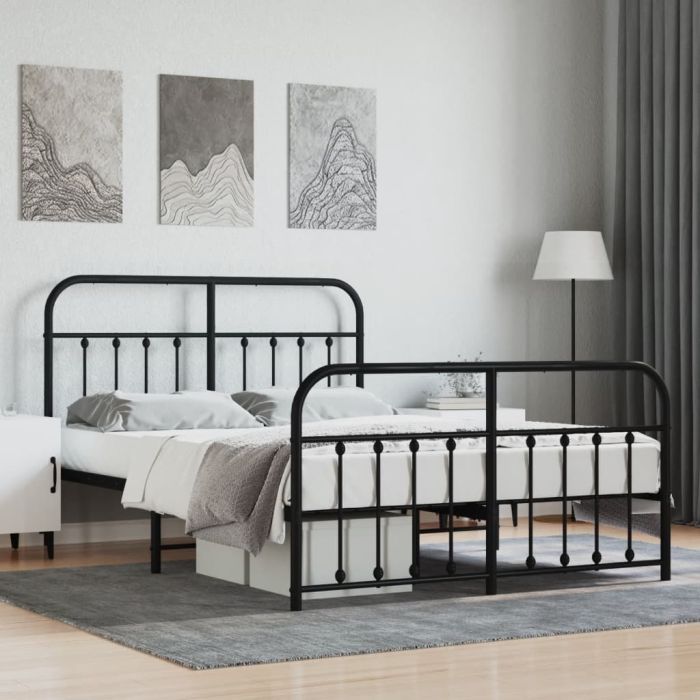 Metal Bed Frame with Headboard and Footboard Black 135x190 cm Double