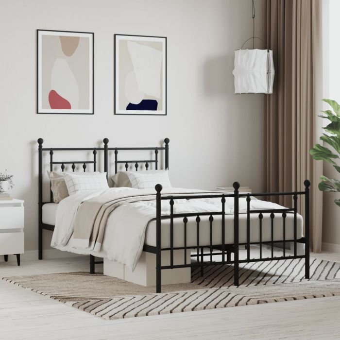 Metal Bed Frame with Headboard and Footboard Black 120x200 cm