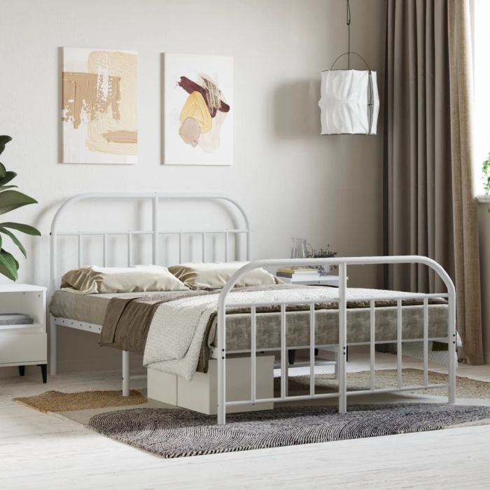 Metal Bed Frame with Headboard and Footboard White 120x190 cm
