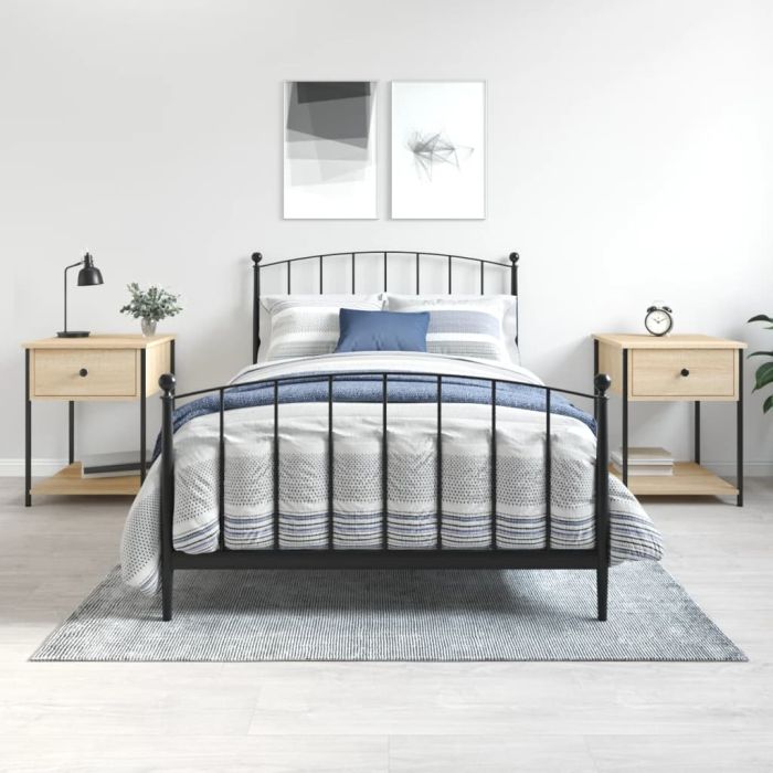 Bedside Table - HAMPTON 2 Piece Nightstand Sonoma Oak 44cm