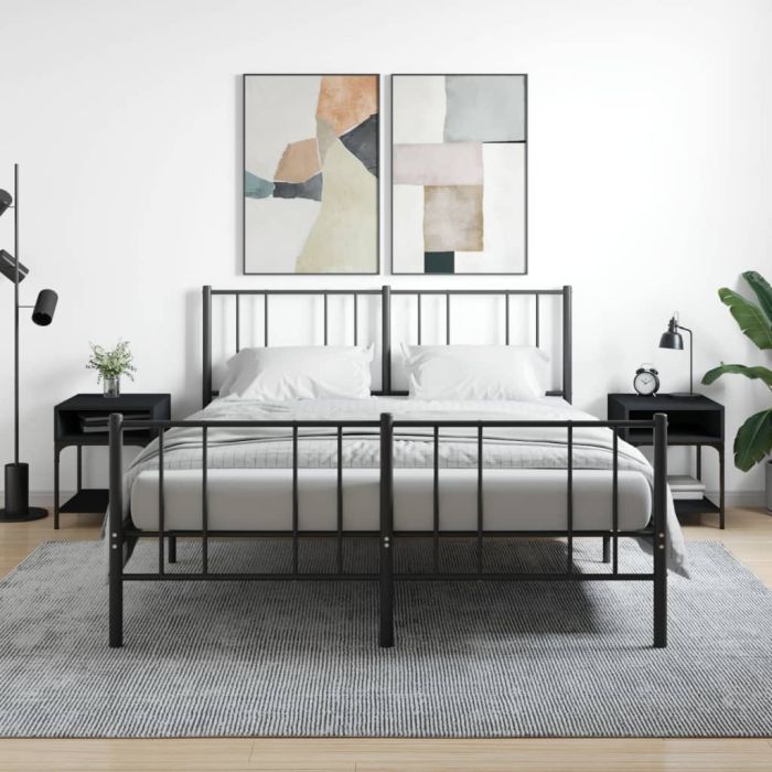 Bedside Table - LOGAN 2 Piece Nightstand Black 40cm
