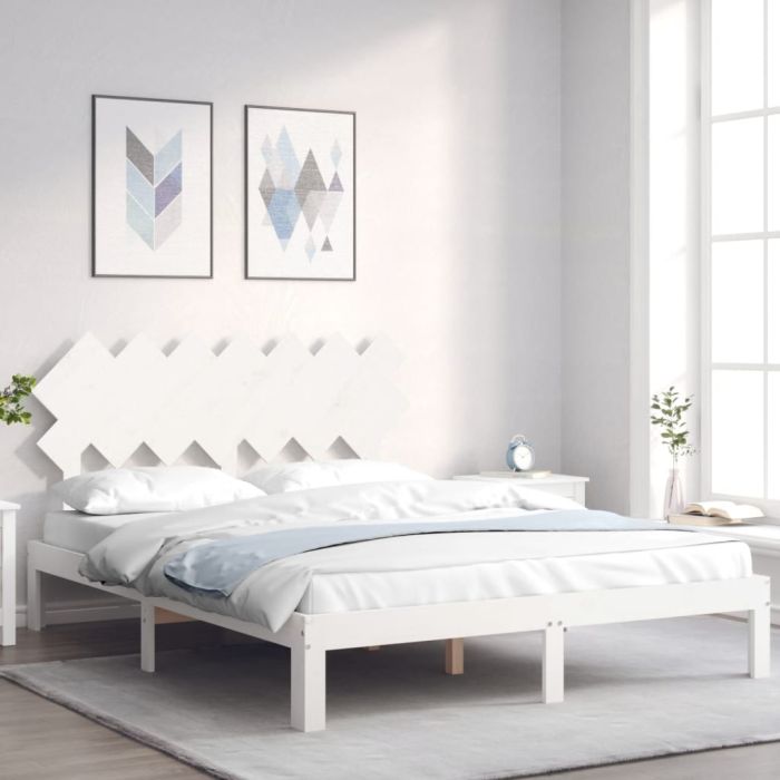 Bed Frame with Headboard White 140x200 cm Solid Wood