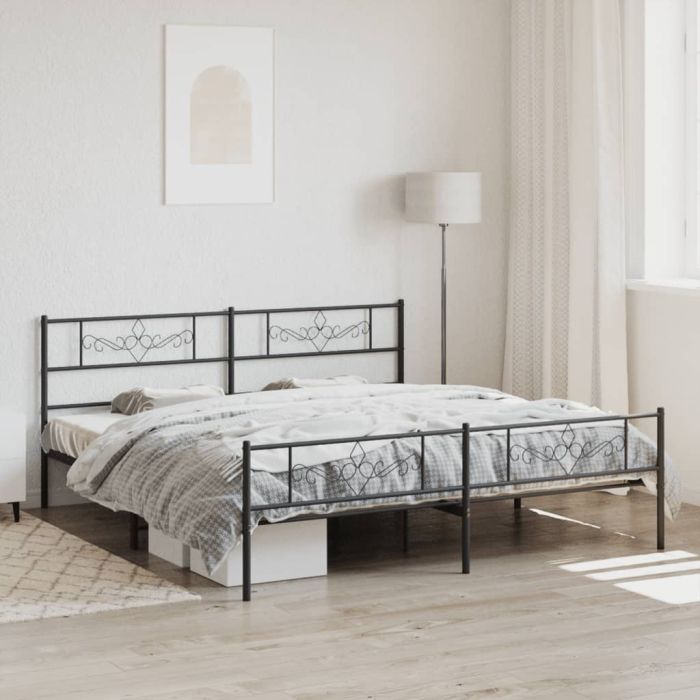 Metal Bed Frame with Headboard and Footboard Black 193x203 cm