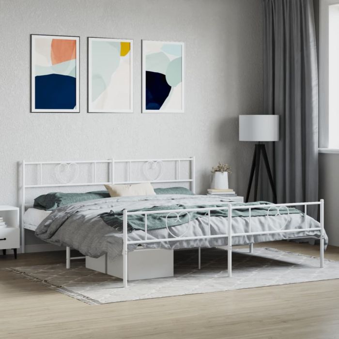 Metal Bed Frame with Headboard and Footboard White 183x213 cm