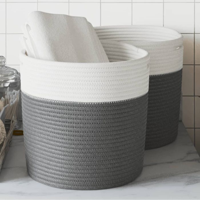Storage Baskets 2 Pcs Grey and White 28x28cm Cotton