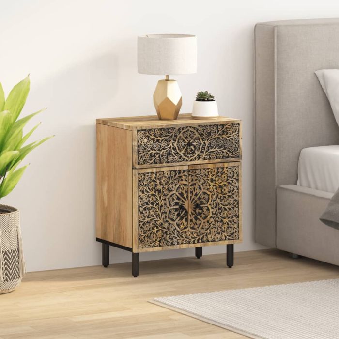 Bedside Table - CARLETON Ash Nightstand Natural Finish 50cm