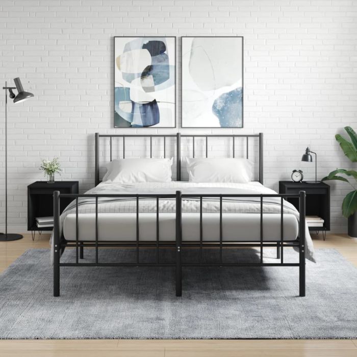 Bedside Table - PHOENIX Jay 2 Piece Nightstand Black 40cm