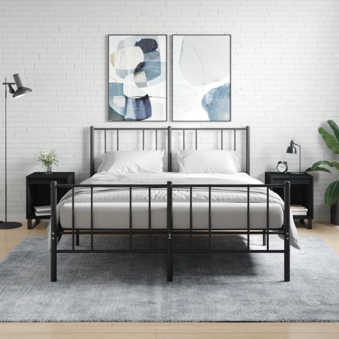 Bedside Table - PHOENIX Mac 2 Piece Nightstand Black 40cm