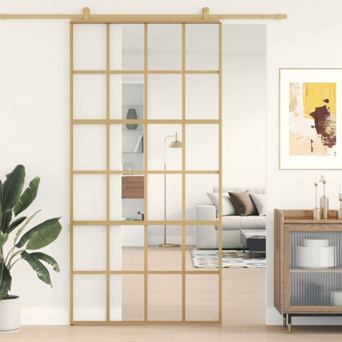 Sliding Door Gold 102.5x205 cm Clear ESG Glass and Aluminium