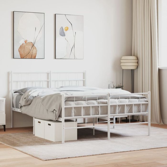 Metal Bed Frame with Headboard and Footboard White 150x200 cm King Size