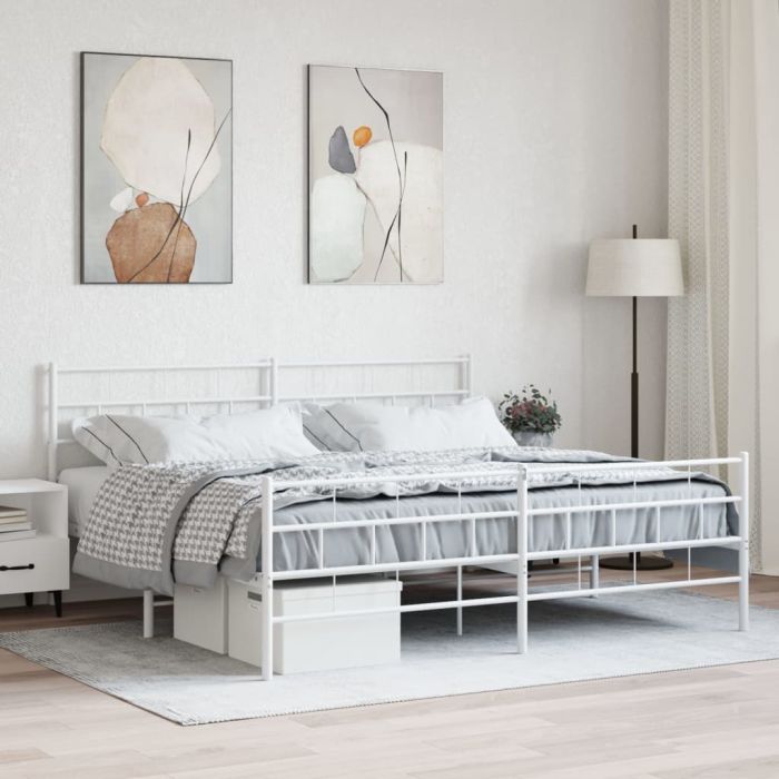 Metal Bed Frame with Headboard and Footboard White 193x203 cm