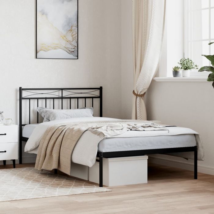 Metal Bed Frame with Headboard Black 100x200 cm