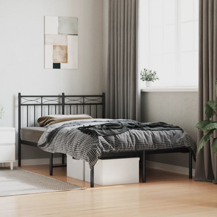 Metal Bed Frame with Headboard Black 120x200 cm