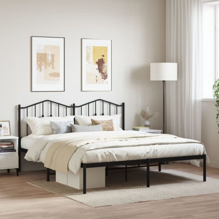 Metal Bed Frame with Headboard Black 183x213 cm