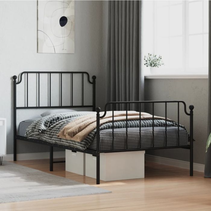 Metal Bed Frame with Headboard and Footboard Black 100x200 cm