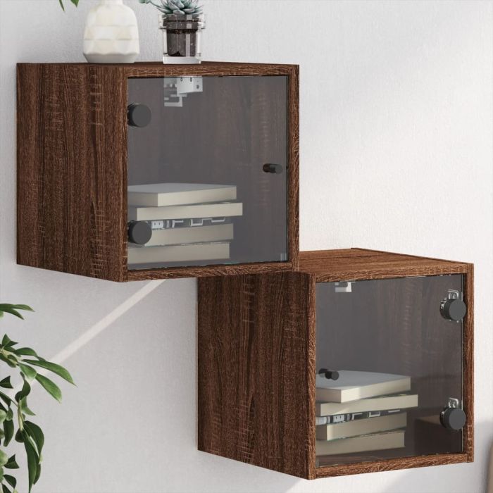 Bedside Table - MAPLE 2 Piece Nightstand Brown Oak 35cm