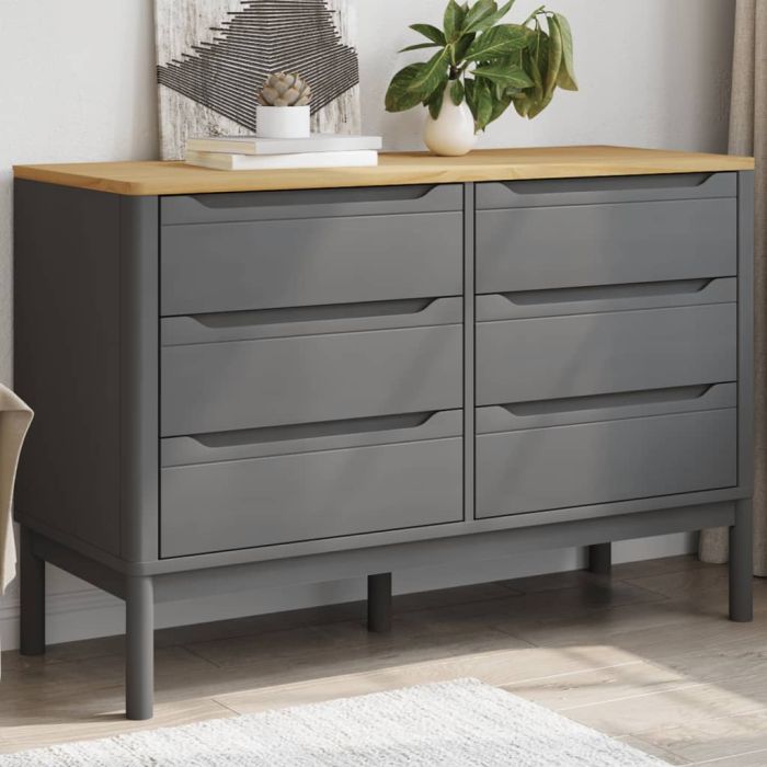 FLUWA Grey Chest of Drawers - Large-sized, 6 Drawers, Double