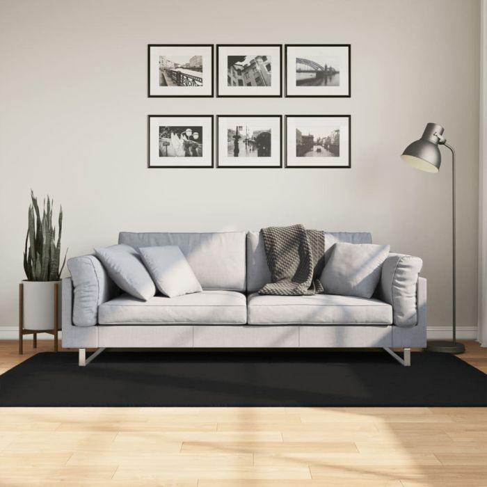 Rug Short Pile Soft and Washable Black 100x200cm